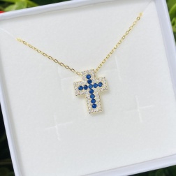 Bomboniera comunione collana croce argento zirconi bianchi blu